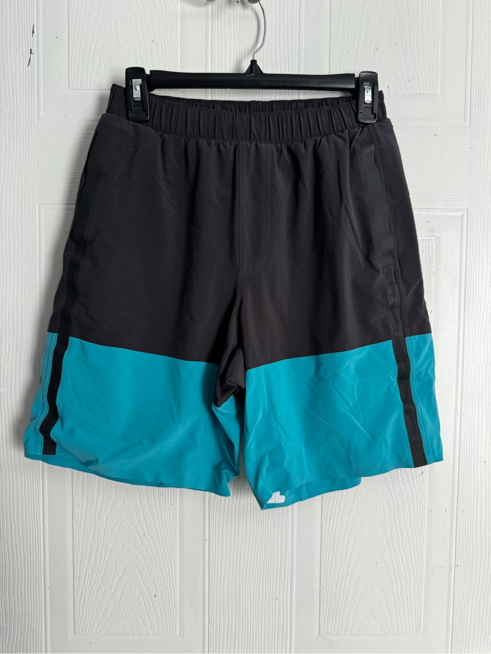 lululemon athletica Black and Teal Colorblock Swim Trunks